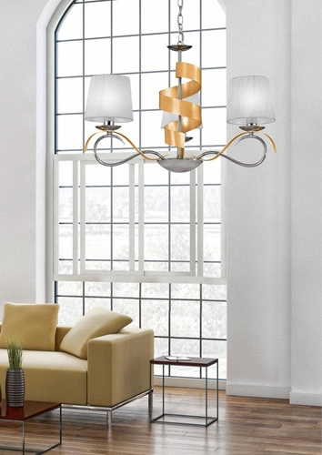 Lampa wisząca Denis glamour 3-punktowa regulowana do salonu złota z tkaniny 68 cm