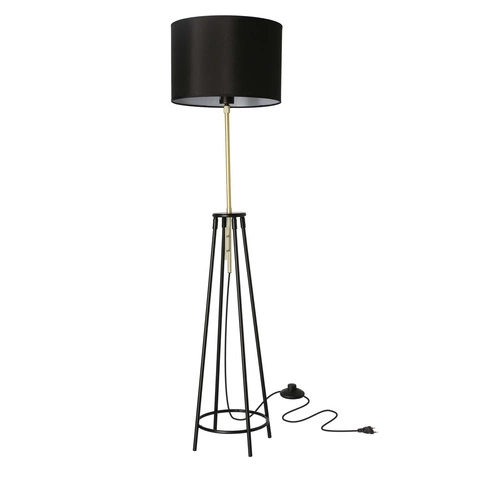 Lampa stojąca do salonu Tegola czarno-złota loftowa na trójnogu