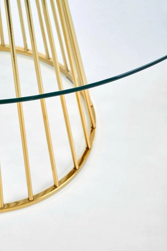 Stół okrągły szklany Dabro 120 cm na jednej nodze złoty nowoczesny do jadalni i salonu Intesi