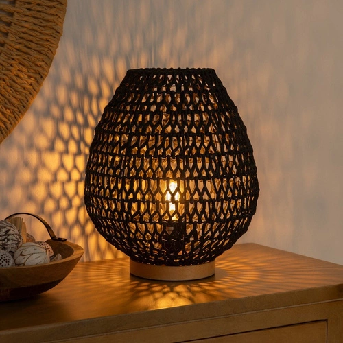 Lampka nocna Etel czarna Atmosphera skandynawska z papierowym kloszem do sypialni lub salonu