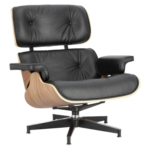 Fotel wypoczynkowy do salonu Vip Lounge Chair skórzany czarny z podnóżkiem nowoczesny