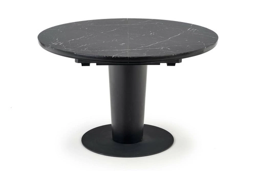 Stół Tiano okrągły rozkładany czarny marmur nowoczesny do jadalni i salonu 120-160 cm