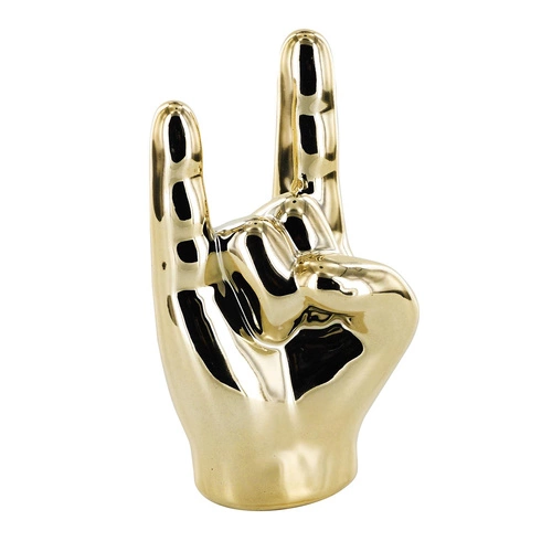 Figurka dekoracyjna Dłoń Rock and Roll Intesi złota ceramiczna do salonu na biurko 10,5 cm