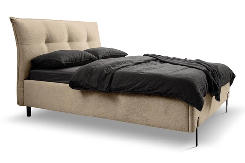 Łóżko tapicerowane Biscuit 180x200 beżowe z pojemnikiem skandynawskie do sypialni