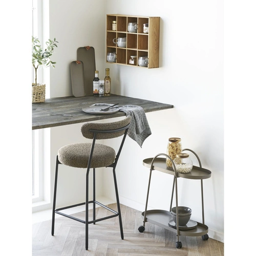 Hoker Badalona tapicerowany bouclé brązowy 65 cm do kuchni loft