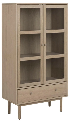 Nowoczesna witryna na książki do salonu Aston dąb bielony przeszklona z szufladą 80 cm