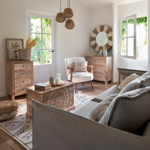 Fotel Chiara biały boucle skandynawski do salonu z podłokietnikami Atmosphera