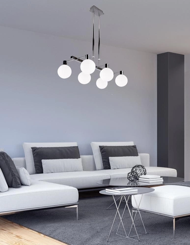 Lampa wisząca Maldus chromowa szklana do salonu i jadalni 6-punktowa nowoczesna