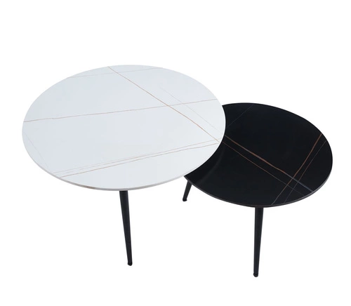 Zestaw 2 okrągłych stolików kawowych Tifa marmurowych do salonu nowoczesnych Intesi 80/60 cm