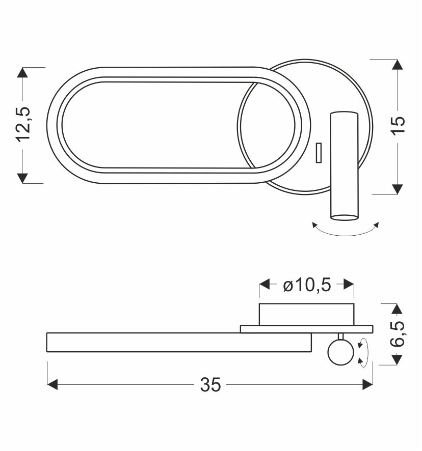 Kinkiet MONET lampa owal czarny 13W LED 3000K, 4000K, 6000K klosz biały