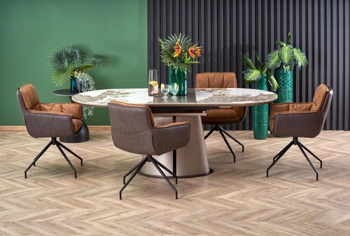 Stół rozkładany do jadalni Bonnel nowoczesny beżowy marmur owalny 160-200 cm Intesi