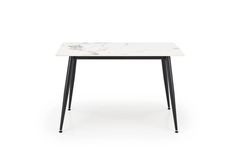Stół do jadalni Nicolalla 140 biały marmur nowoczesny prostokątny na czarnych nogach Intesi