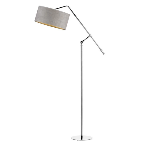 Lampa podłogowa stojąca do salonu Liberia Lysne szara welurowa glamour z regulacją wysokości