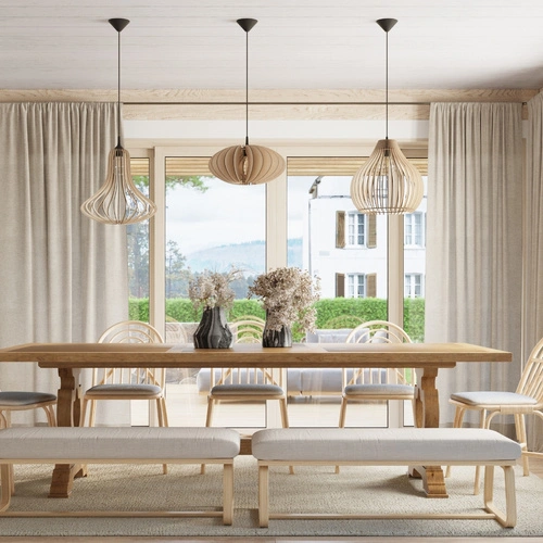 Lampa wisząca drewniana Elza naturalna do salonu i nad stół w stylu boho Sollux