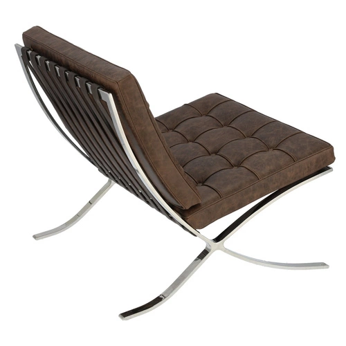 Fotel wypoczynkowy BA1 inspirowany Barcelona skórzany brązowy do salonu nowoczesny retro