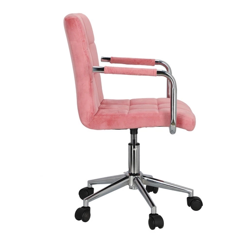 Fotel biurowy ergonomiczny Cosmo Arm różowy velvet z podłokietnikami do nauki i pracy