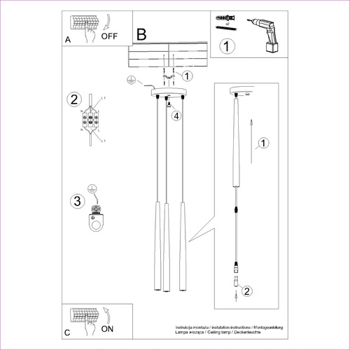 Lampa wisząca BLISS 3P czarna nowoczesna regulowana do salonu i nad stół 3-punktowa