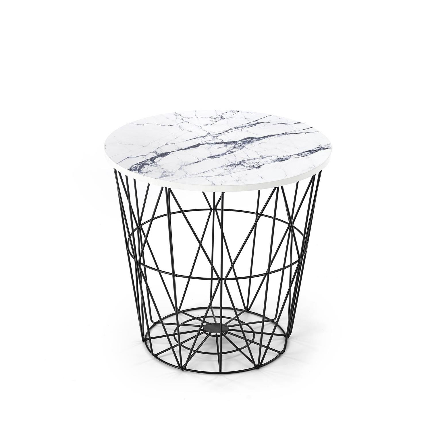 Stolik kawowy Rissa okrągły biały marmur nowoczesny ze schowkiem do salonu Intesi 42 cm