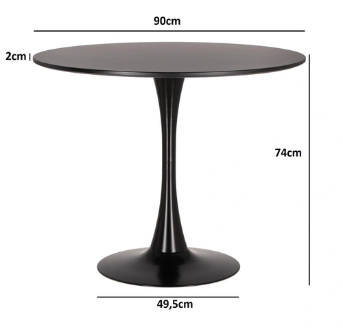 Stół okrągły 90 cm Simplet Skinny Black czarny nowoczesny do jadalni i kuchni na jednej nodze