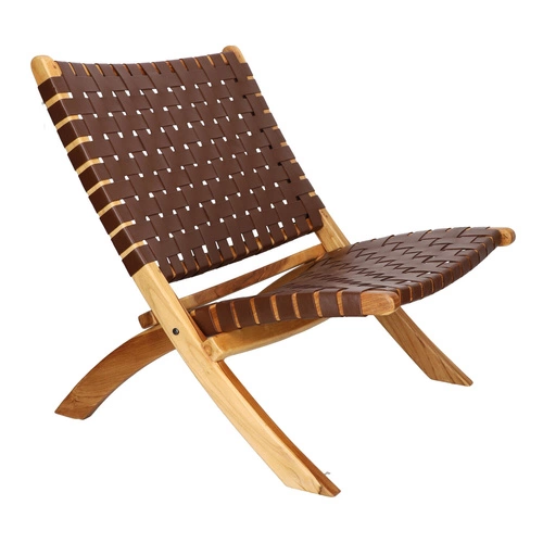 Fotel Perugia skóra naturalna brązowa drewniany pleciony boho do salonu i gabinetu Intesi