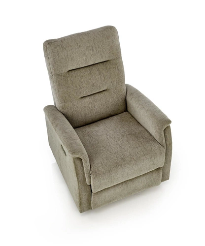 Fotel wypoczynkowy Tiala rozkładany do salonu z podnóżkiem i USB oliwkowy nowoczesny