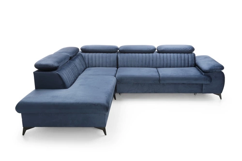 Narożnik z funkcją spania Lund L lewy granatowy skandynawski do salonu z pojemnikiem