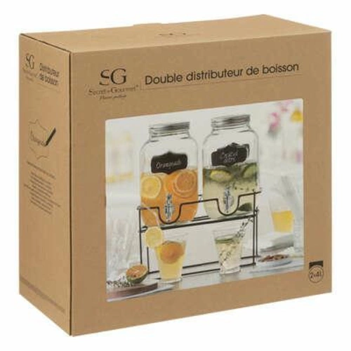 Zestaw 2 szklanych słojów do napojów z kranikiem na stojaku 4l na przyjęcia 5five