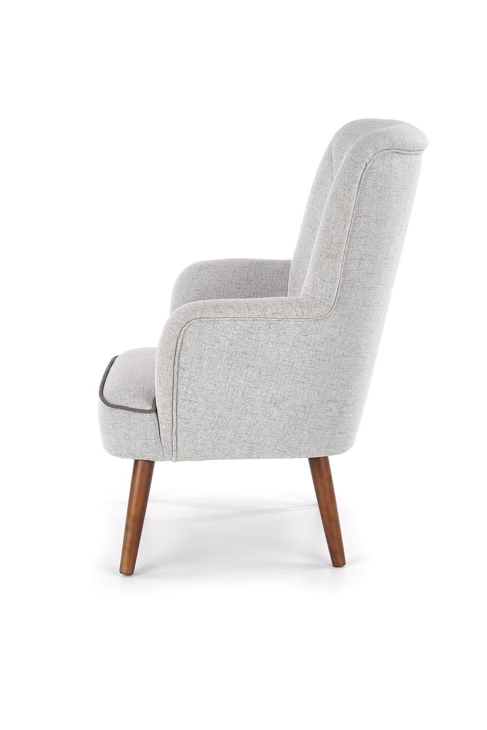 Fotel uszak Puple szary do salonu skandynawski tapicerowany na drewnianych nogach Intesi