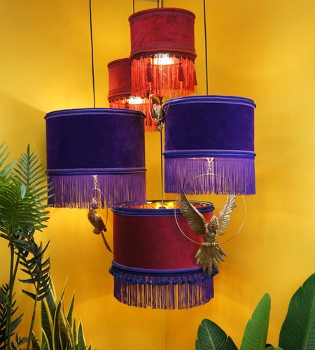 Lampa wisząca Martin N 2 Las Plumas welurowa z frędzlami do salonu 45cm boho