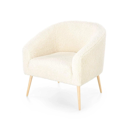 Fotel wypoczynkowy Eder kremowy do salonu tapicerowany boucle na drewnianych nogach Intesi