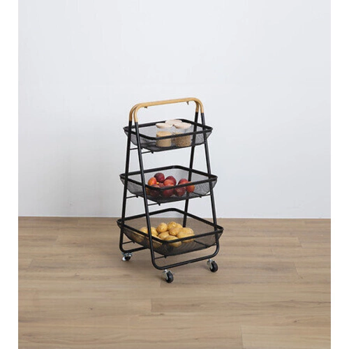 Mayaj metalowy wózek 3-poziomowy na kółkach pojemny do kuchni i łazienki czarny 5five