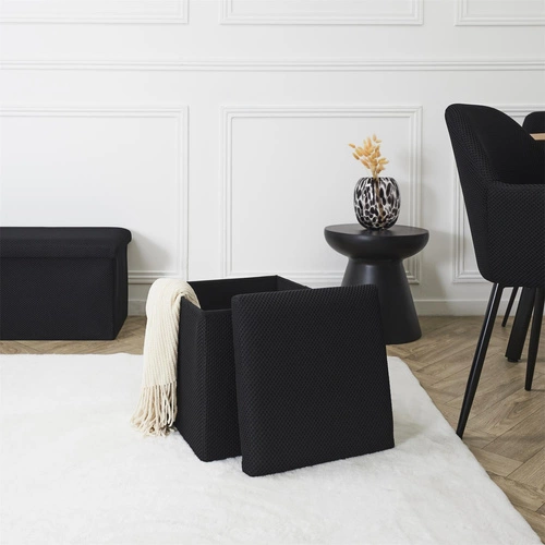 Pufa ze schowkiem Vels Atom czarna kwadratowa składana do przedpokoju i pokoju młodzieżowego Intesi