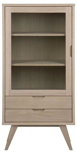 Komoda A-Line dąb bielony nowoczesna z szufladami i witryną na wysokich nogach do salonu 72 cm Actona