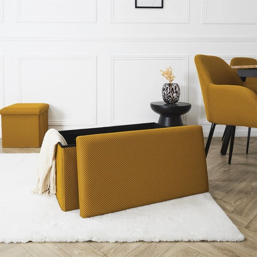 Pufa ze schowkiem Velse Atom Intesi żółta prostokątna składana do przedpokoju i pokoju dziecięcego