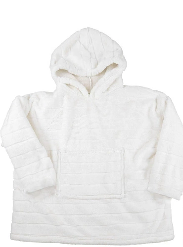 Bluzo koc z futerka Intesi biały ciepły koc z kapturem na kanapę do salonu