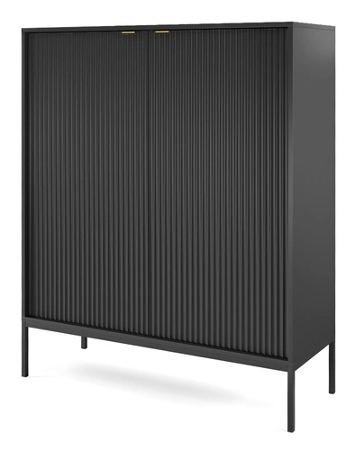 Komoda Delicious wysoka czarna ryflowana na nóżkach 104 cm nowoczesna do salonu Intesi