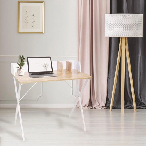 Biurko Brico białe nowoczesne do pracy z nadstawką, industrialne, kompaktowe Intesi 90x50 cm