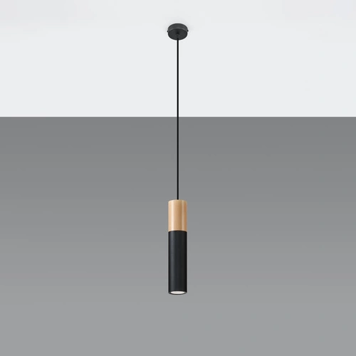 Lampa wisząca PABLO czarna drewniana tuba do kuchni i salonu nowoczesna pojedyncza