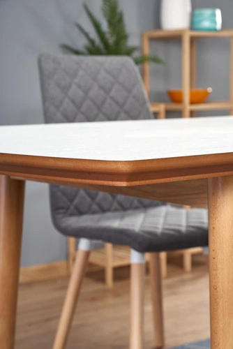 Stół rozkładany do jadalni Radley biały mat dąb lefkas nowoczesny 140-185 cm Intesi