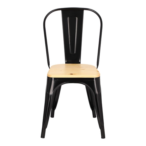Krzesło do jadalni Paris Wood D2.DESIGN czarne metalowe z drewnianym siedziskiem sosna