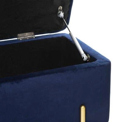 Ławka tapicerowana ze schowkiem Vel VIC granatowa glamour do przedpokoju na złotych nogach