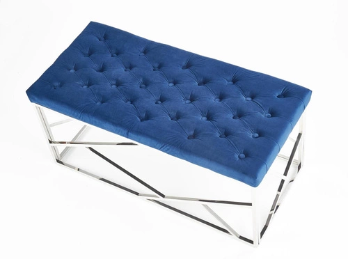 Ławka tapicerowana Godiva granatowa welurowa do przedpokoju glamour na srebrnych nogach