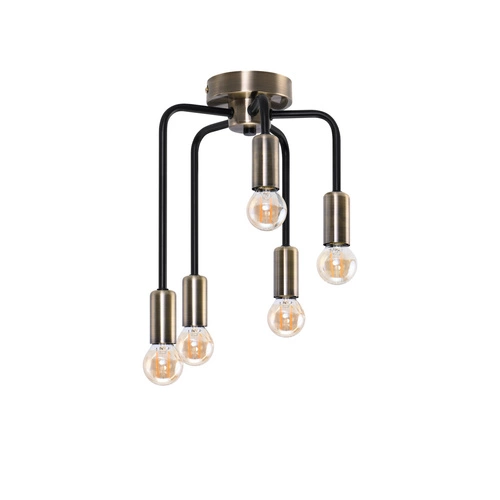 Lampa sufitowa loftowa Saga czarna z patyną 5-punktowa do salonu i jadalni