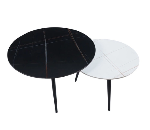 Zestaw 2 okrągłych stolików kawowych Tifa marmurowych do salonu nowoczesny loft 80 i 60 cm
