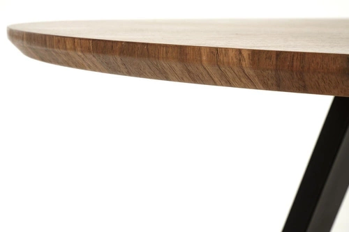 Stół okrągły do jadalni Ralik 120 cm orzechowy z czarnymi nogami nowoczesny industrialny