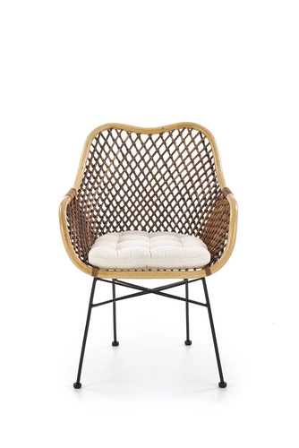 Krzesło rattanowe Mauri boho z podłokietnikami do jadalni i salonu brązowe Intesi