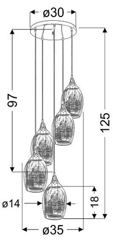 Lampa wisząca Marina talerz chrom 5-punktowa szklana do salonu i jadalni regulowana
