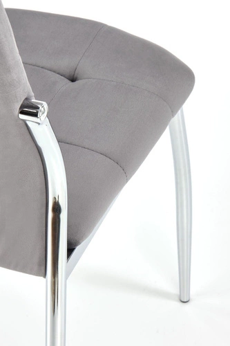 Krzesło tapicerowane Melani szare welurowe do jadalni nowoczesne glamour na metalowych nogach