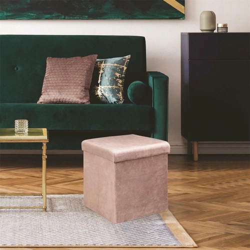 Pufa welurowa ze schowkiem Intesi Vels różowa glamour do salonu 38x38 cm składana