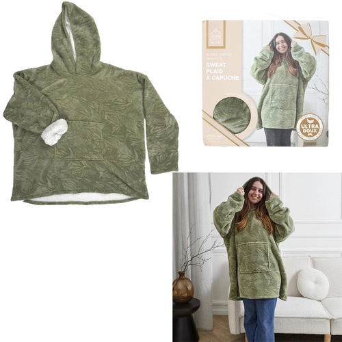 Bluzo koc z kapturem Intesi Snuddie zielony, ciepły koc polarowy do salonu